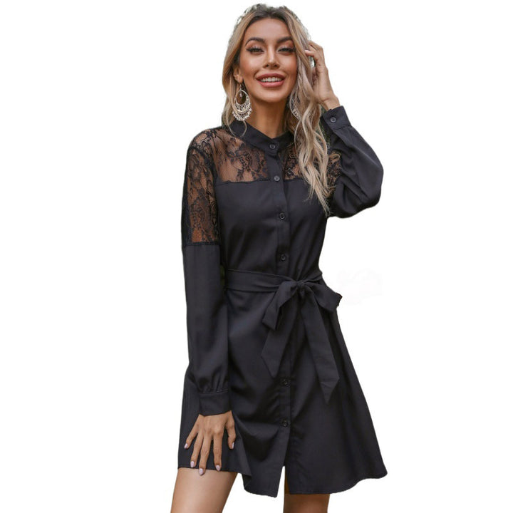 Damen Elegantes Hemdkleid mit Spitzenärmeln Drune