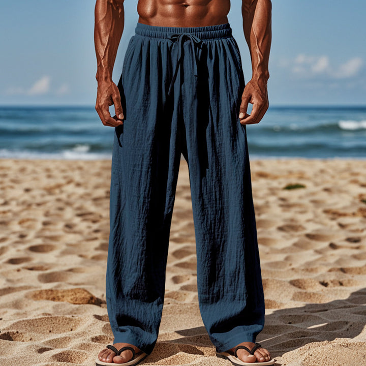 Herren Leichte Leinenhose mit weitem Schnitt, Elastikbund und Kordelzug Drune