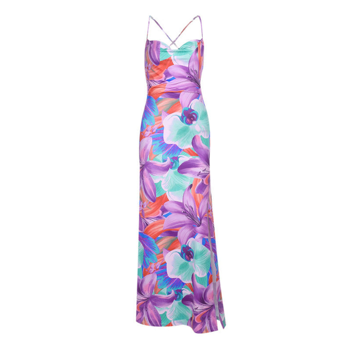 Damen Maxikleid mit floralem Muster und elegantem Schlitz Drune