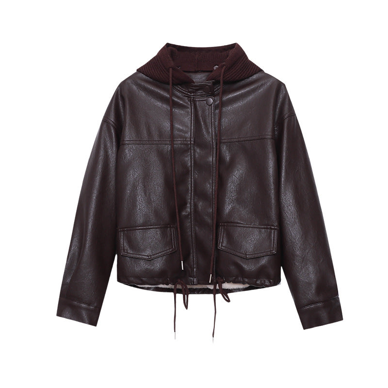 Damen Kunstlederjacke im lässigen Biker-Stil mit dekorativen Reißverschlüssen und seitlichen Taschen Drune