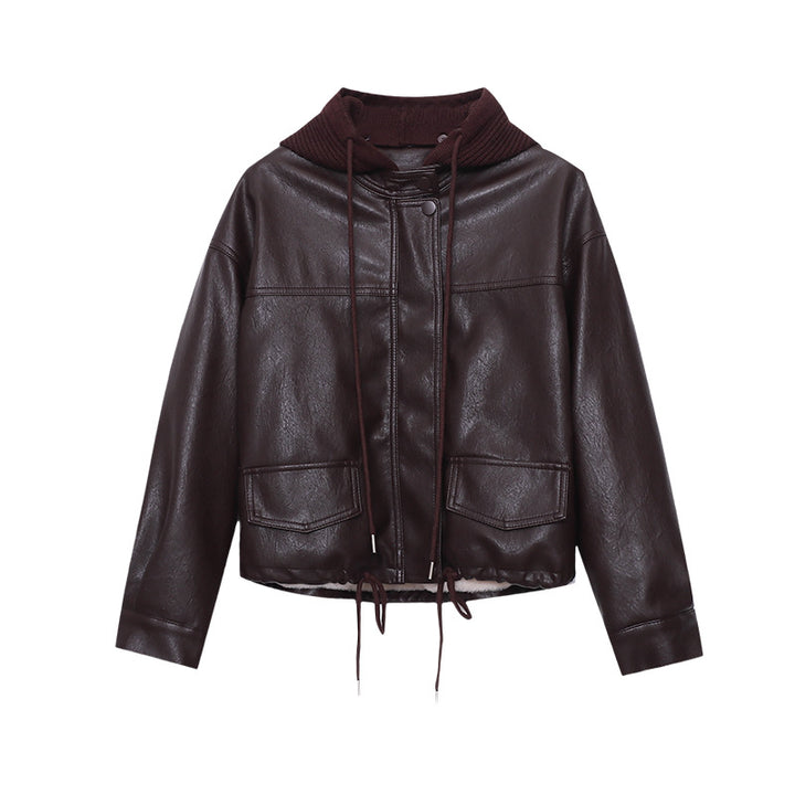Damen Kunstlederjacke im lässigen Biker-Stil mit dekorativen Reißverschlüssen und seitlichen Taschen Drune