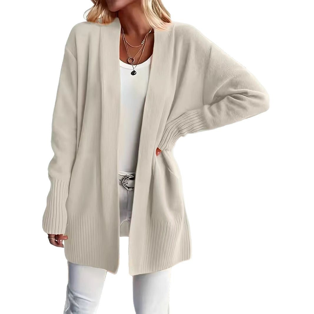 Damen lässige Strickjacke mit offenem Schnitt und Seitentaschen Drune