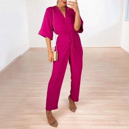 Damen eleganter Jumpsuit mit tailliertem Design und schickem V-Ausschnitt Drune