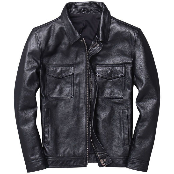 Herren Lederjacke im Worker-Stil mit Brusttaschen und durchgehendem Reißverschluss Drune