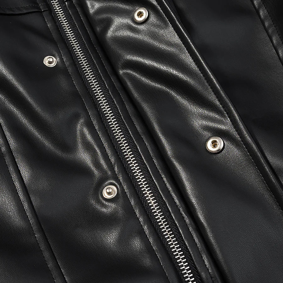 Damen nan kurze vegane Lederjacke im Cropped‑Korsettstil mit Stehkragen Drune