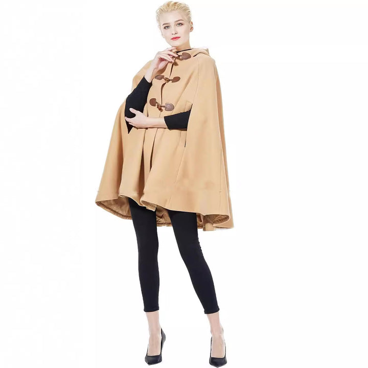 Damen Cape-Mantel mit Kapuze und Knebelverschlüssen Drune