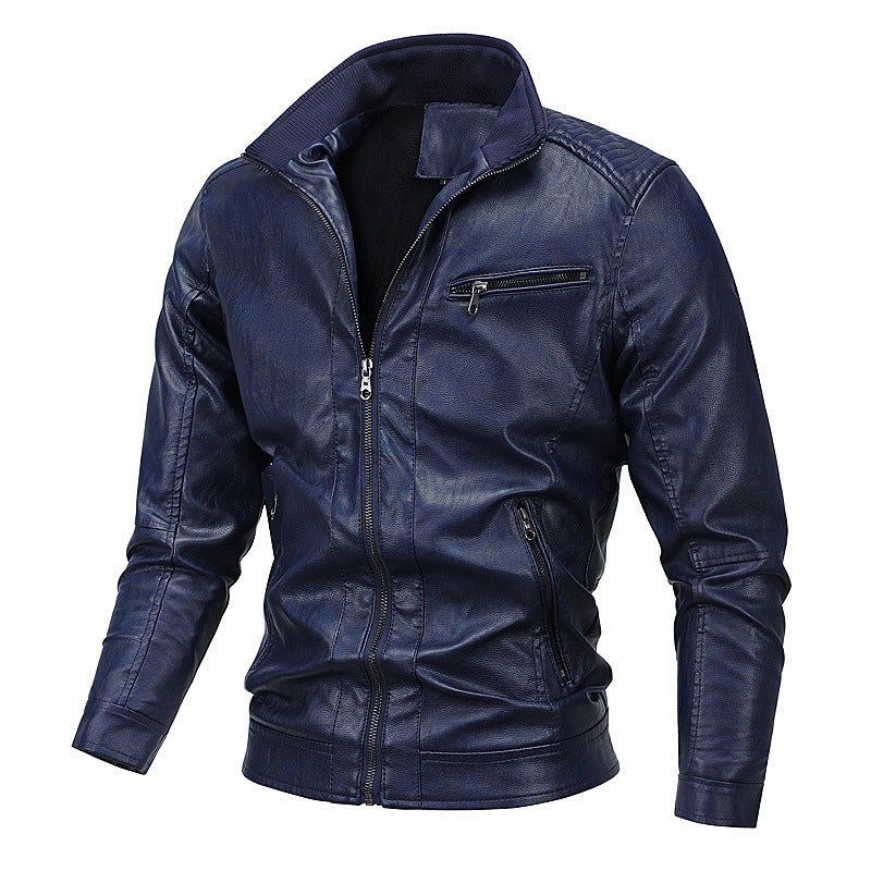Herren Slim-Fit Kunstlederblouson mit gesteppter Schulterpartie und Stehkragen Drune