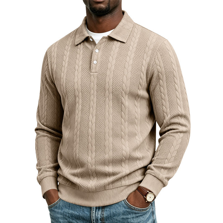 Herren Gestrickter Polokragenpullover mit Zopfmuster und feiner Knopfleiste Drune
