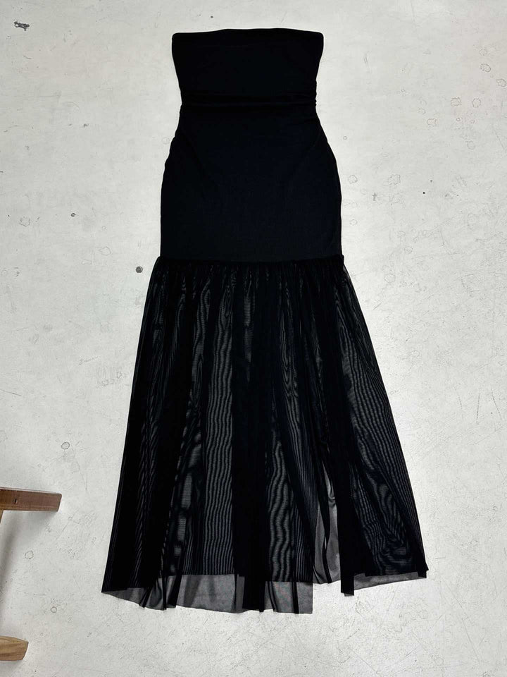 Damen Maxi-Kleid mit schickem Tüllsaum und figurbetonter Silhouette Drune