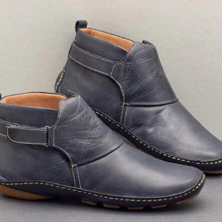 Damen Weiche Leder‑Stiefelette mit Klettverschluss, ergonomischer Laufsohle und gepolstertem Fußbett Drune