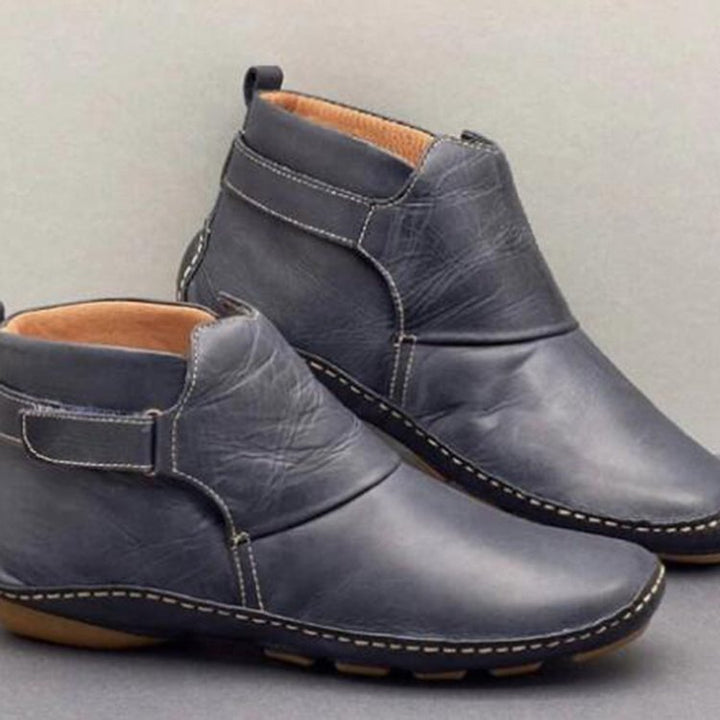 Damen Weiche Leder‑Stiefelette mit Klettverschluss, ergonomischer Laufsohle und gepolstertem Fußbett Drune