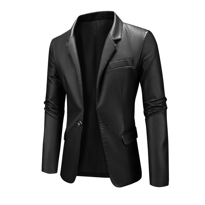Herren Slim-Fit Ledersakko mit Ein-Knopf, klassischem Revers und Pattentaschen Drune