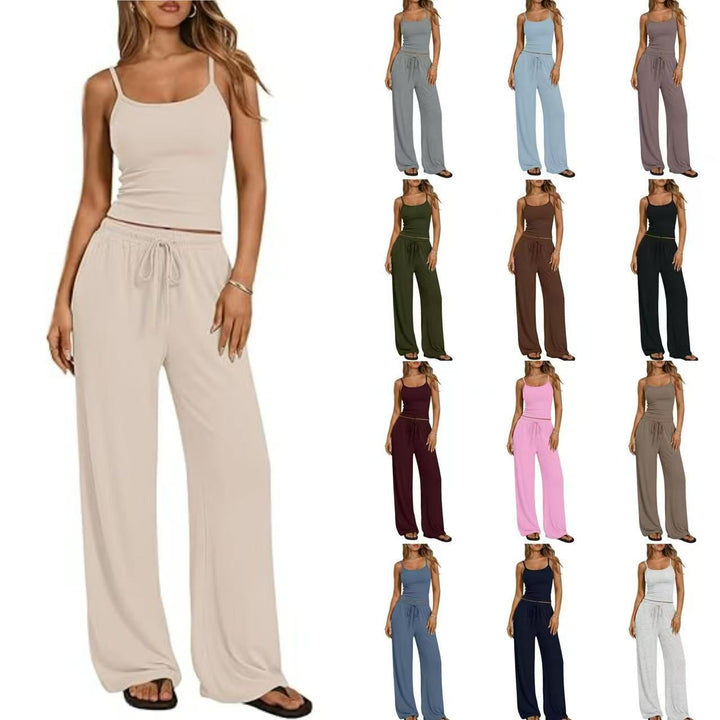 Damen Loungewear-Set aus weichem Viskose-Mix mit Spaghettiträgertop und weiter Jersey-Hose Drune