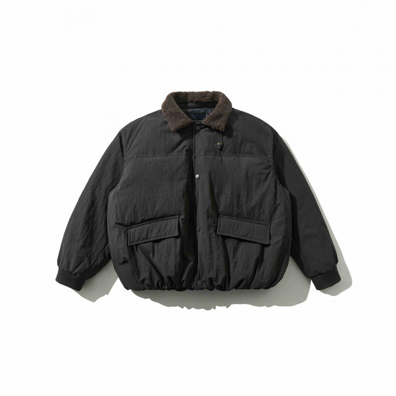 Herren Gepolsterte Bomberjacke mit Teddykragen, Pattentaschen und elastischem Saum Drune