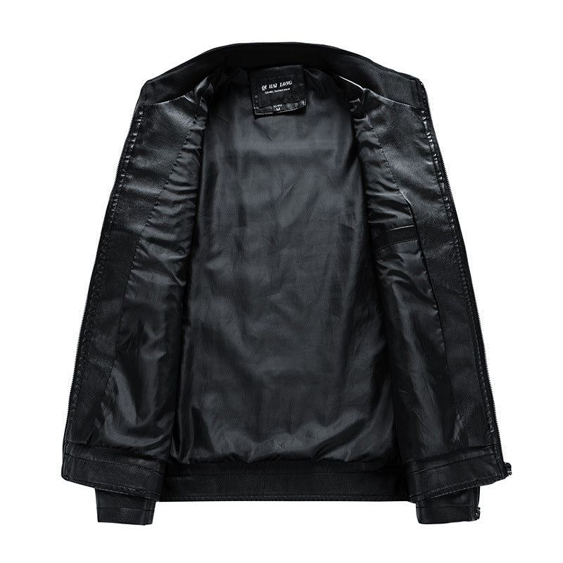 Herren Motorrad-Lederjacke im Retro-Racing-Look mit Kontraststreifen und Stehkragen Drune