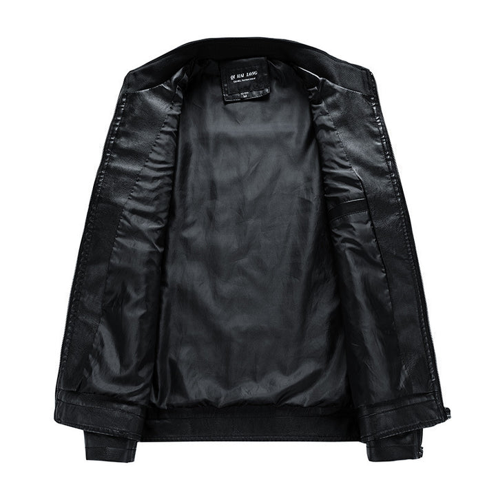Herren Motorrad-Lederjacke im Retro-Racing-Look mit Kontraststreifen und Stehkragen Drune