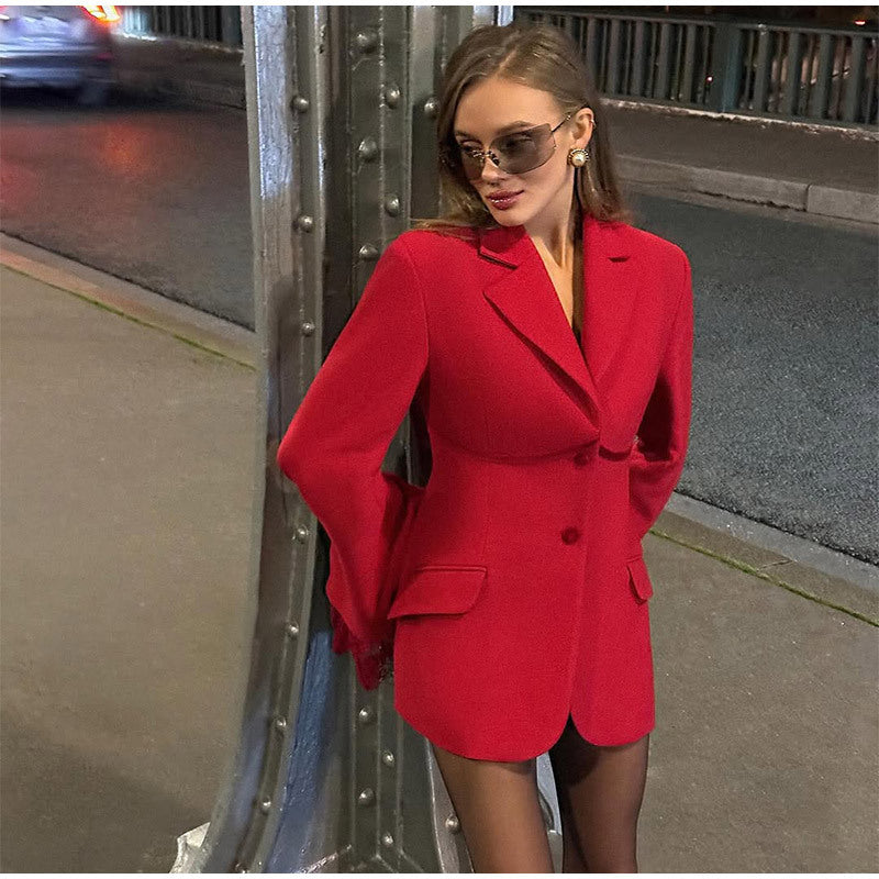 Damen elegante Blazerjacke mit lässigem Schnitt und auffälligen Ärmeln Drune