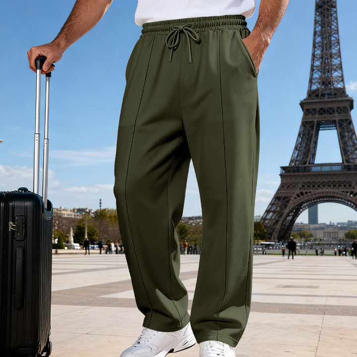 Herren Weite Travel-Loungehose mit Bügelfalte, elastischem Tunnelzug und seitlichen Eingrifftaschen Drune