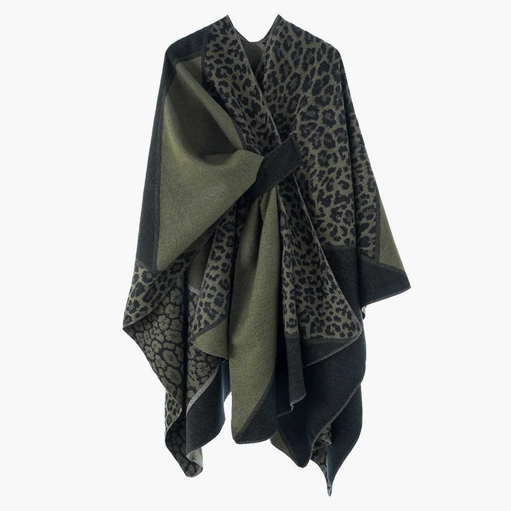 Damen Reversibles Feinstrick‑Cape mit tonalem Leo‑Jacquard und Gurtführung Drune
