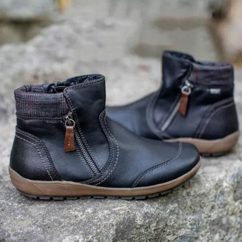 Damen nan lederoptik gefütterte Stiefelette mit seitlichem Reißverschluss und rutschfester Laufsohle Drune