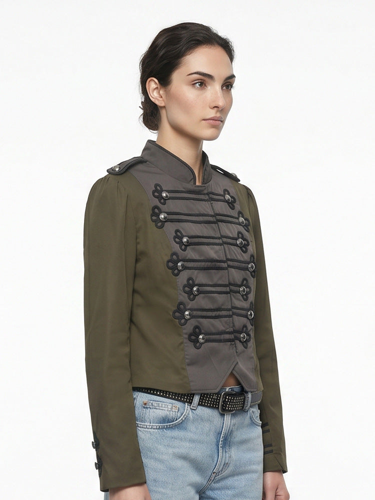 Damen Kurz geschnittener militärinspirierter Blouson mit Zierkordeln Drune