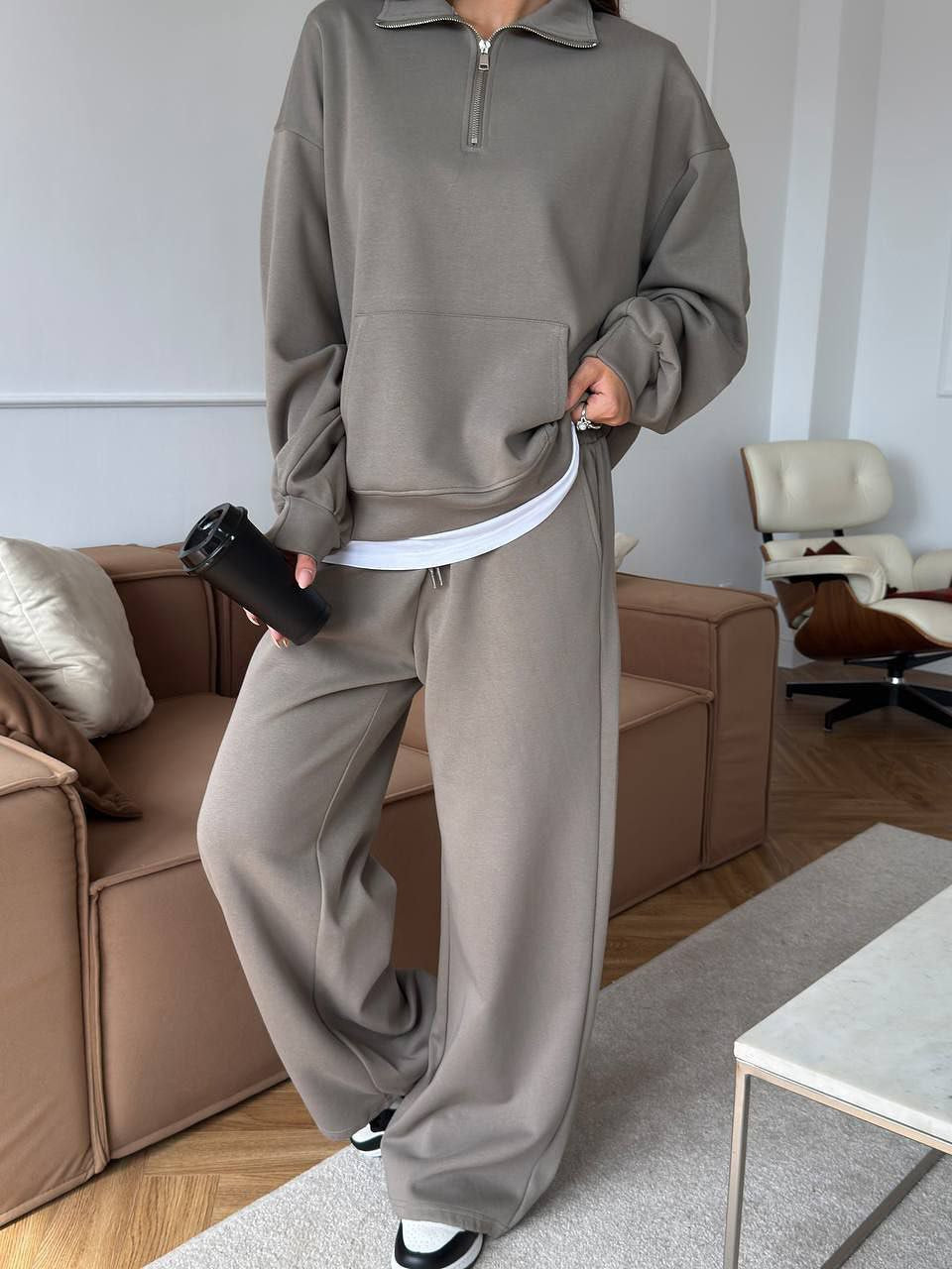 Drune | Halbhals Pullover Sweatshirt und Weit Geschnittene Hose Zweiteiler Anzug