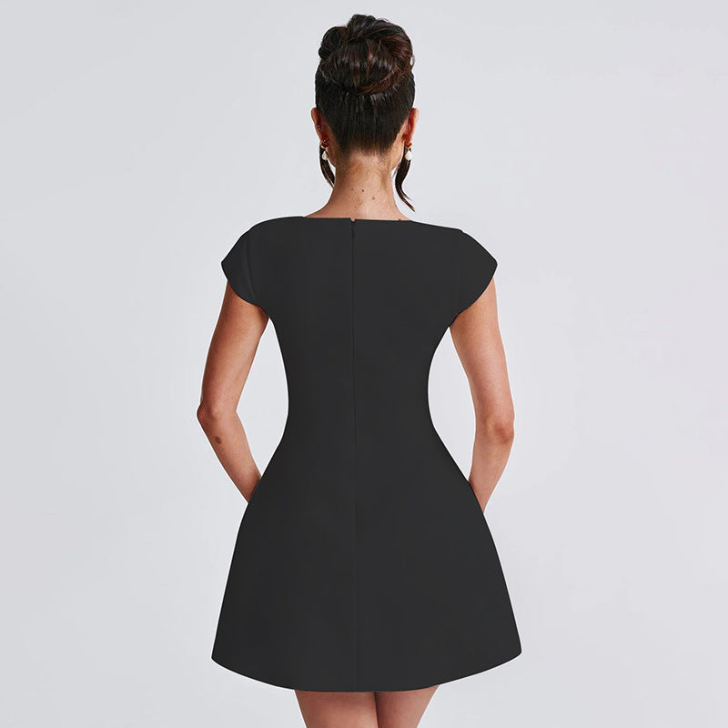 Damen figurbetontes Minikleid mit Quadratausschnitt und voluminösem Rock Drune