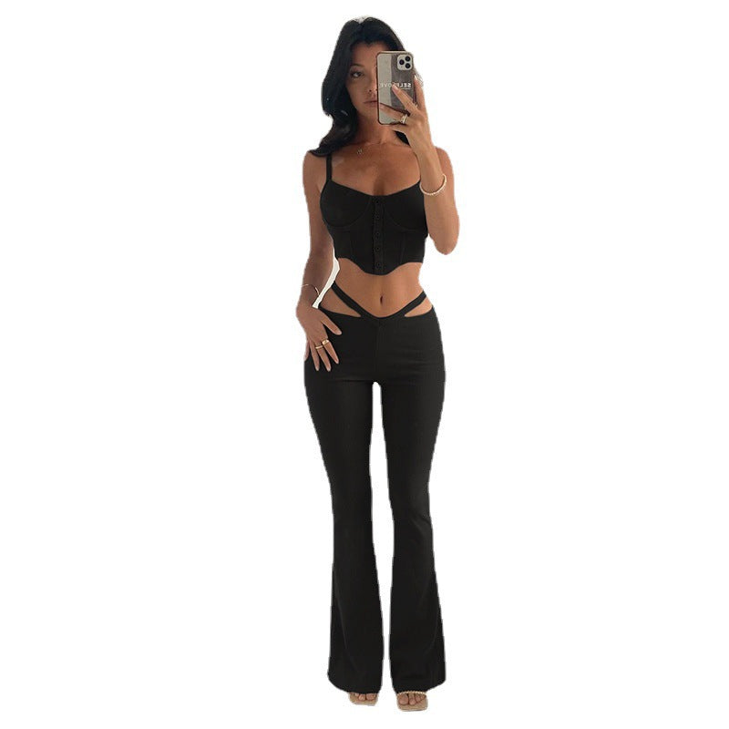 Damen modisches Crop-Top und Flared-Hosen Set Drune