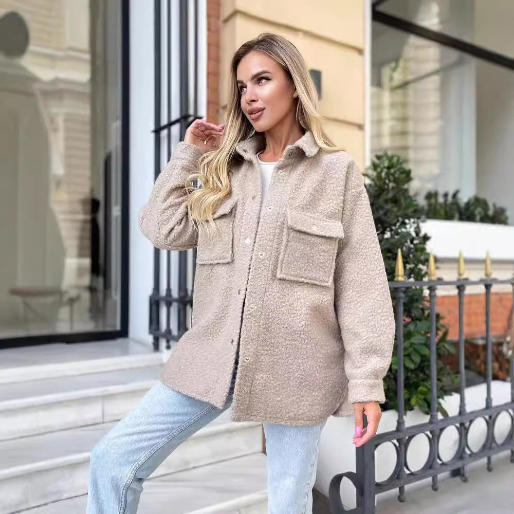 Damen Kuschelige Fleecejacke mit aufgesetzten Taschen und Knopfleiste Drune