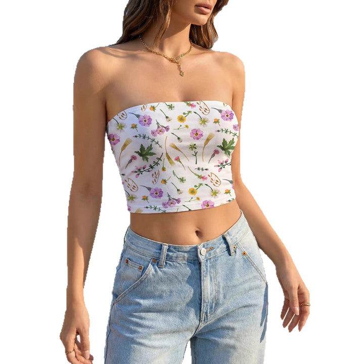Damen Bandeau-Oberteil mit floralem Design und elastischem Stoff Drune