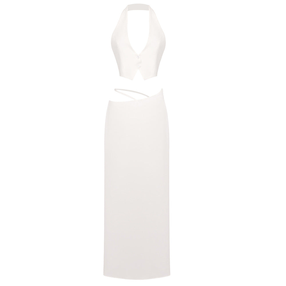 Damen Elegantes Crop-Top mit Maxirock Drune