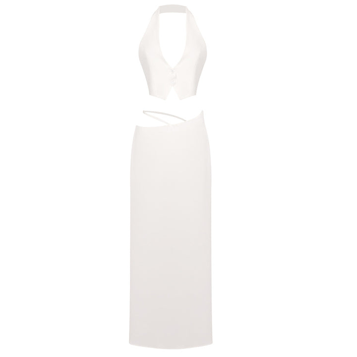 Damen Elegantes Crop-Top mit Maxirock Drune