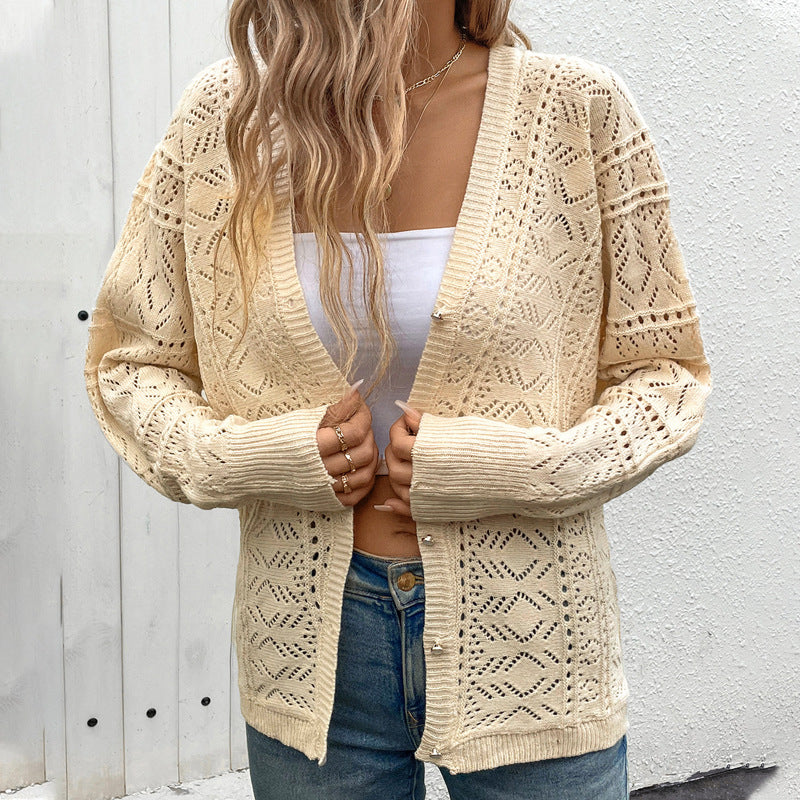 Damen Strickjacke mit filigranem Lochmuster und lässigem Schnitt Drune