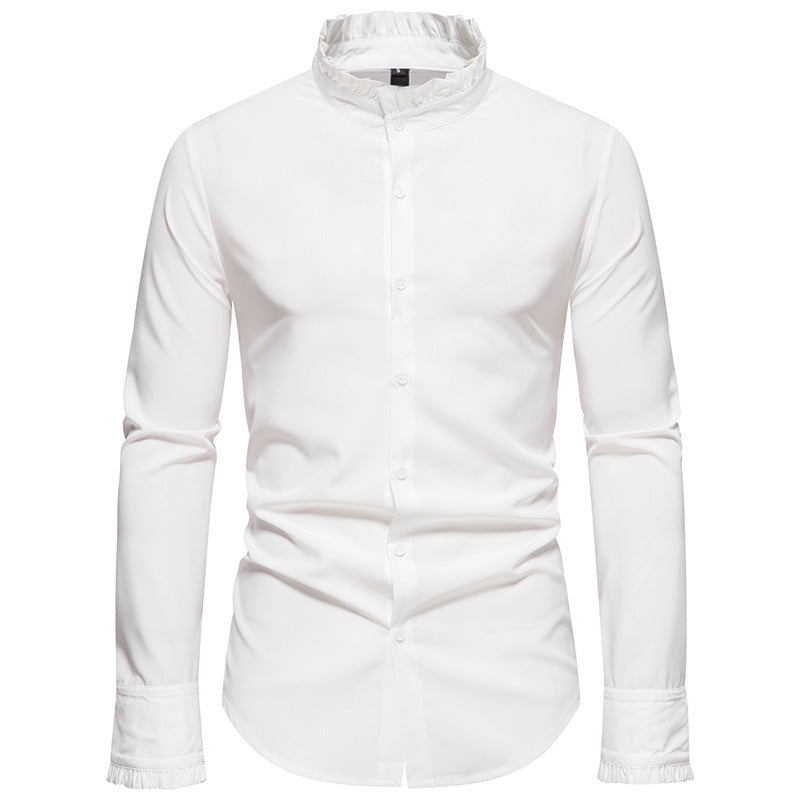 Herren Elegantes Langarmhemd mit Rüschendetails Drune