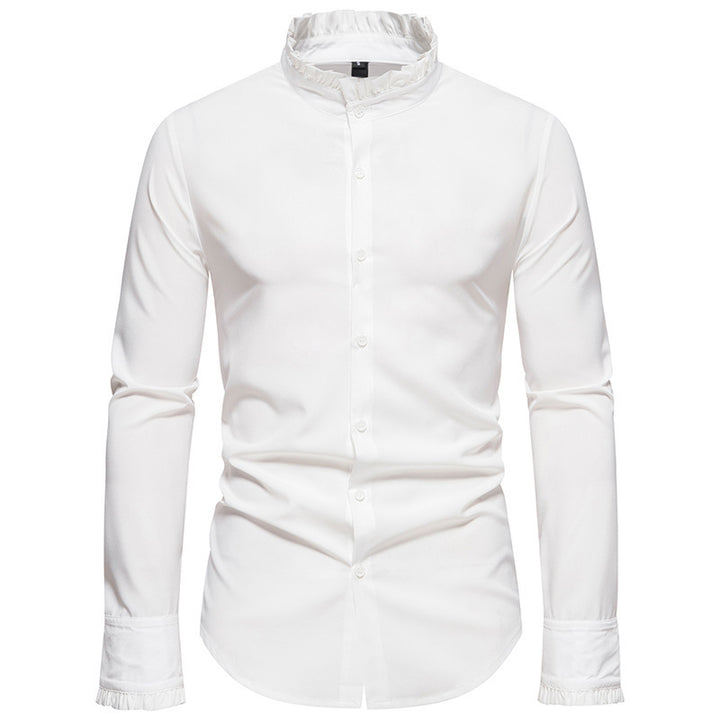 Herren Elegantes Langarmhemd mit Rüschendetails Drune