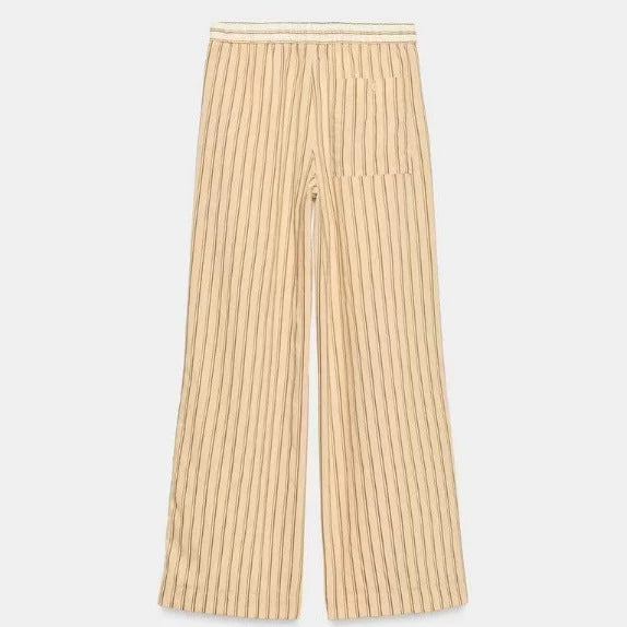 Damen Weite High‑Waist Palazzohose mit vertikalem Streifenmuster und elastischem Bund Drune