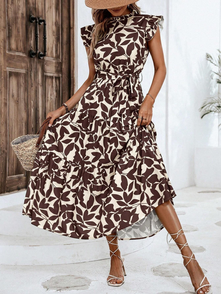 Damen lässiges Midi-Kleid mit Rüschen und floralem Muster Drune
