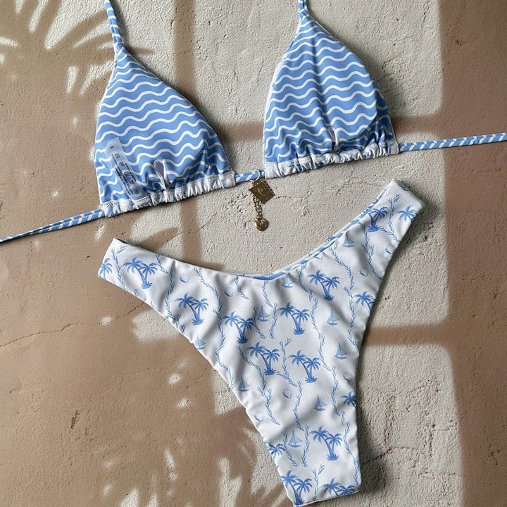 Damen Triangel-Bikini mit tropischem Muster Drune