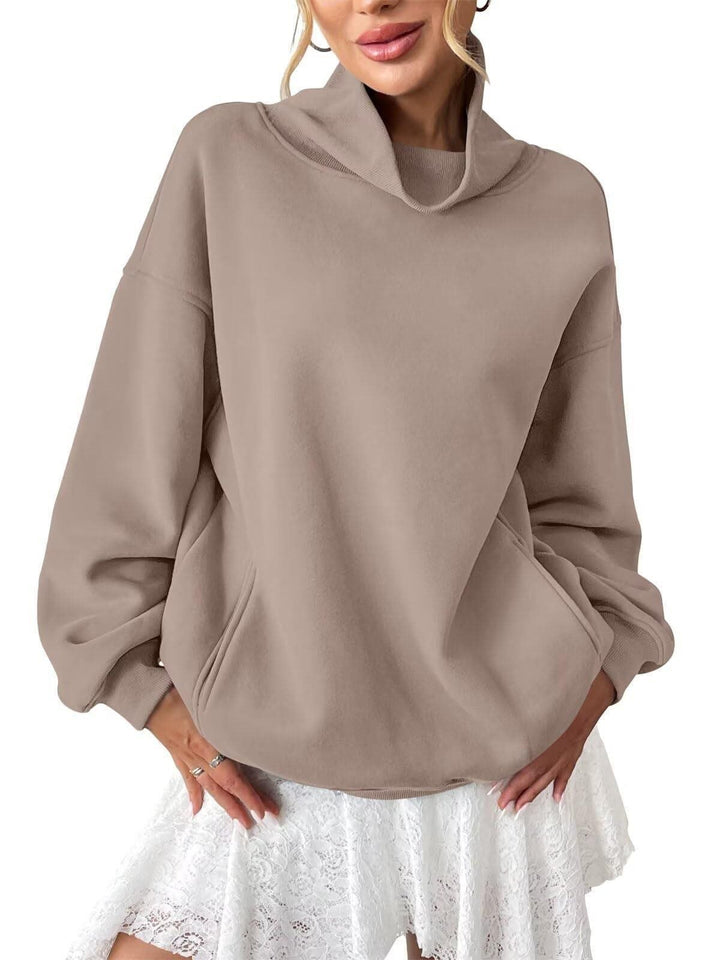 Damen Lässiges Oversize-Sweatshirt mit Schlauchkragen und Kängurutasche Drune