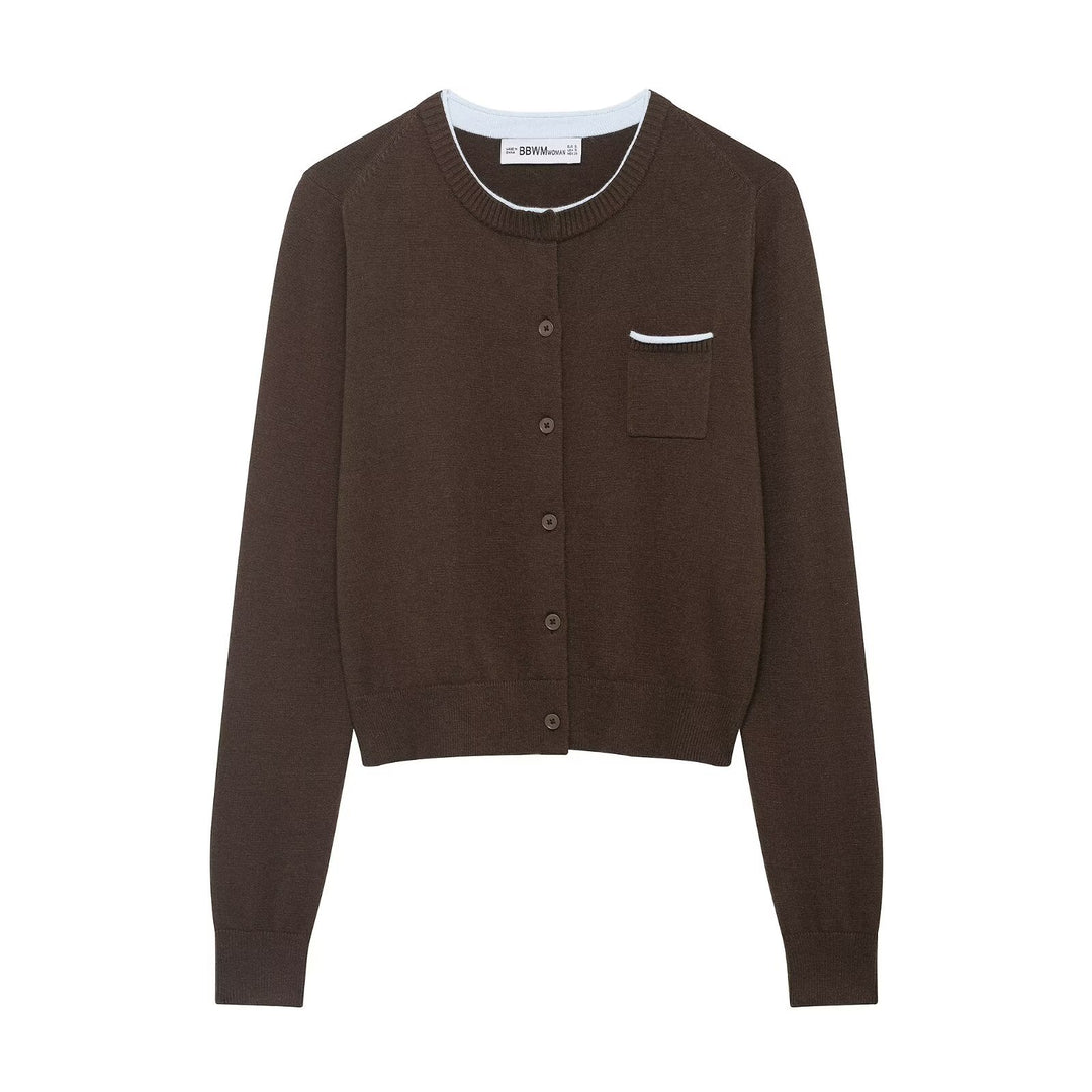 Damen Cardigan mit kontrastfarbener Knopfleiste und zweifarbigen Ärmeln Drune