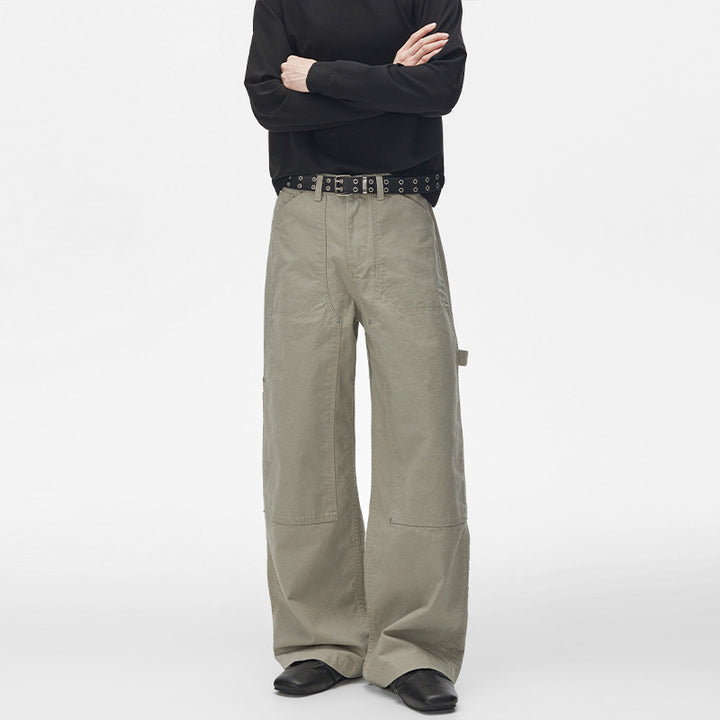 Herren Extraweite Canvas-Utility-Hose mit geteilten Beinen und Druckknopf-Details Drune