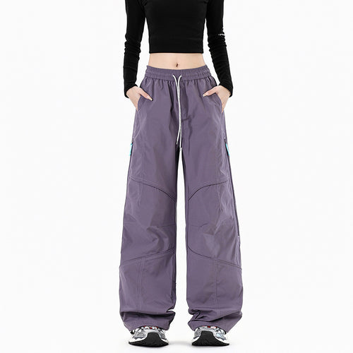 Damen Weite Utility-Cargohose mit elastischem Bund und Reißverschlusstaschen Drune