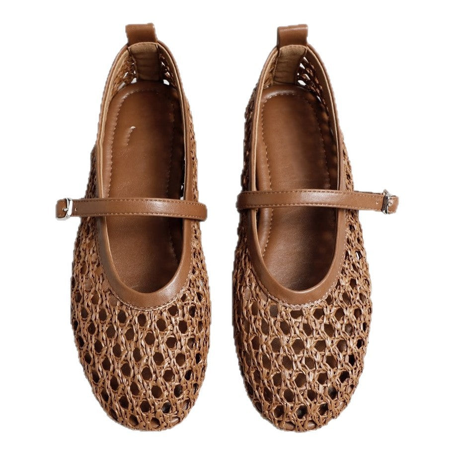 Damen elegante Ballerinas mit luftiger Webstruktur und zierlichem Riemchen Drune