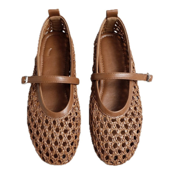 Damen elegante Ballerinas mit luftiger Webstruktur und zierlichem Riemchen Drune