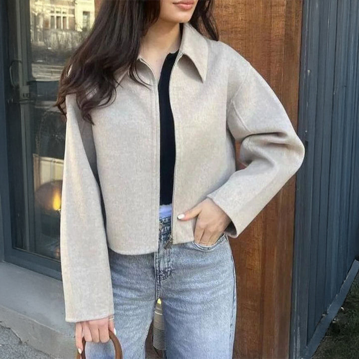 Damen nan kaschmirähnliche Wolljacke mit durchgehendem Reißverschluss, oversized Schnitt und Hemdkragen Drune