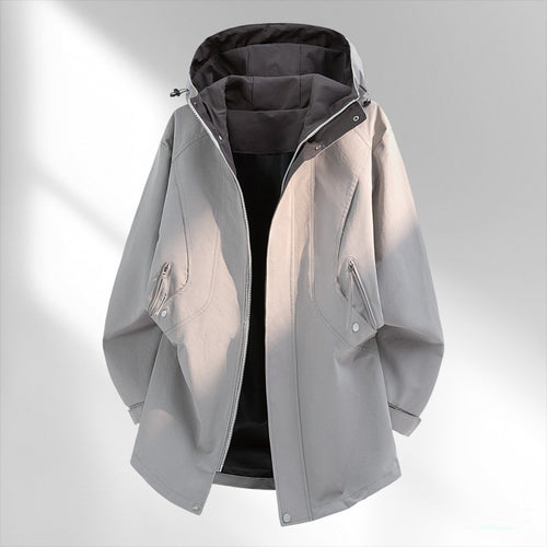 Herren Wasserabweisende Oversize-Utility-Übergangsjacke mit Kapuze und verdecktem Zwei-Wege-Reißverschluss Drune