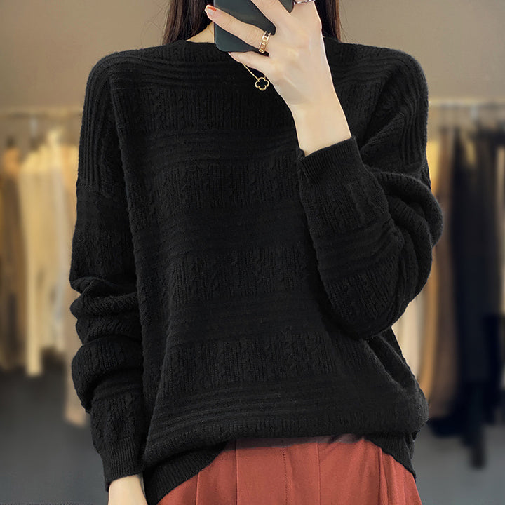 Damen Oversize-Feinstrickpullover mit Strukturblöcken, Mohair‑Look und Rundhalsausschnitt Drune