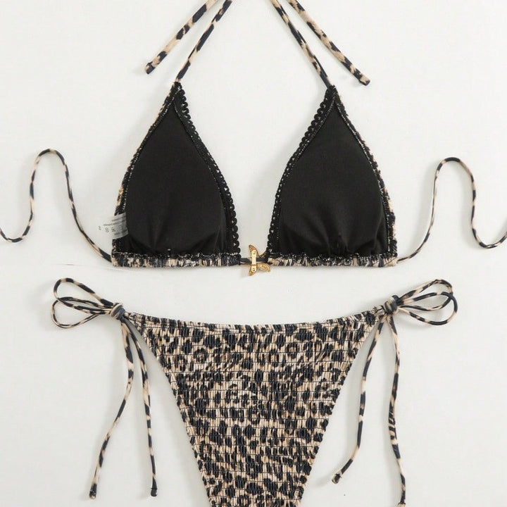 Damen Triangel-Bikini mit modischem Leopardenmuster und seitlichen Bindebändern Drune