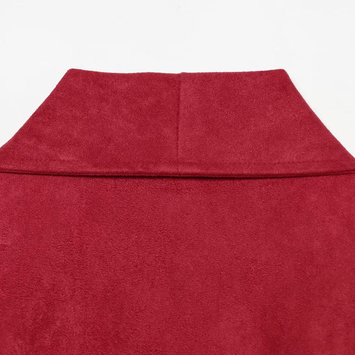 Damen Cropped Jacke im Kimono-Stil aus Veloursoptik mit Schalkragen und Bindegürtel Drune