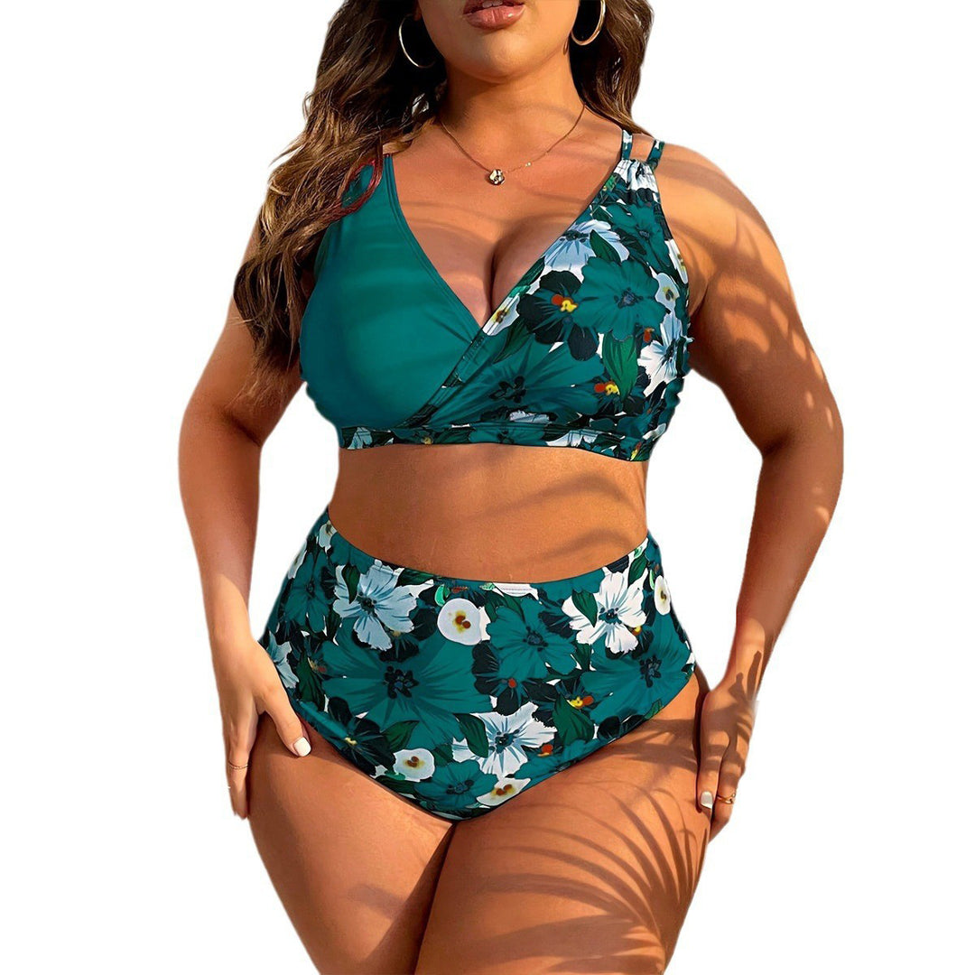 Damen Hochgeschnittenes Floral-Bikini-Set mit Wickeloberteil Drune